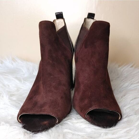 Marc Fisher Leather Size 7 Peep Toe Leather High Heel Snake Print Business Brown - Picture 2 of 10